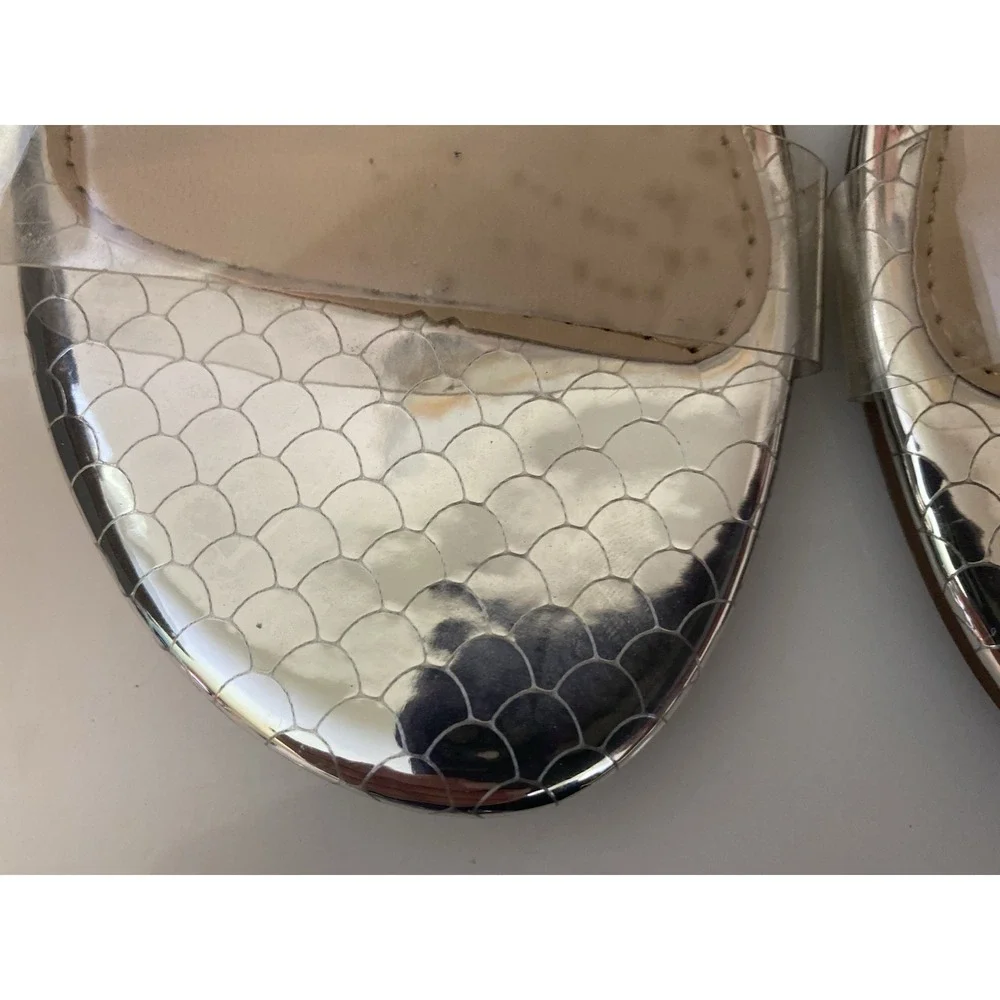 Clear Acrylic and Silver Faux Reptile Wild Diva Ankle Strap Sandals Size‎ 8/8.5